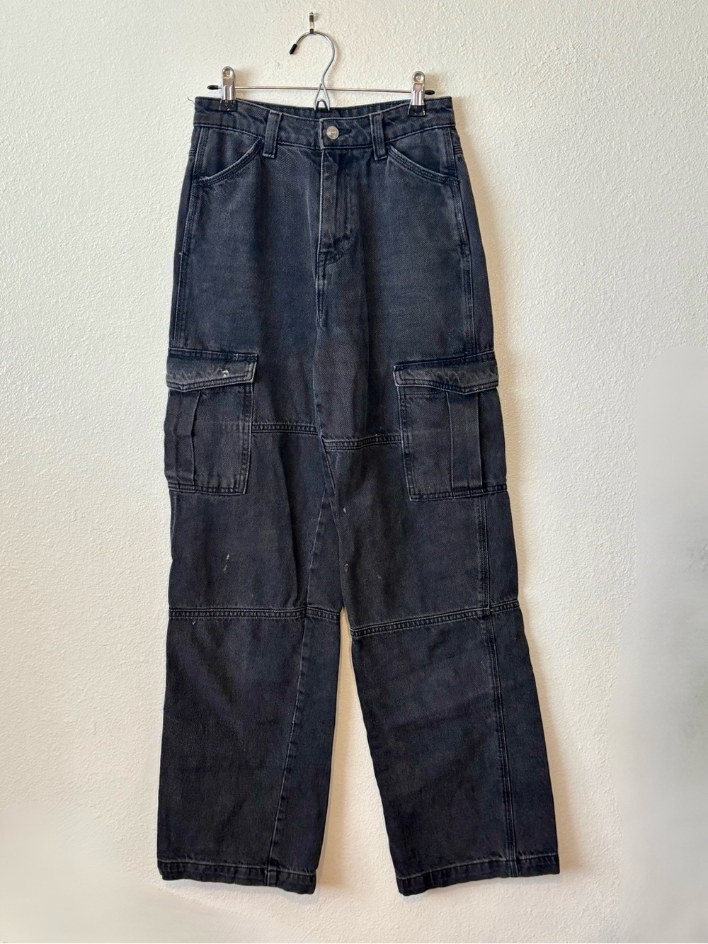 HM Divided Washed Black Cargo Pants Size 0 Grunge Gorpcore Distressed